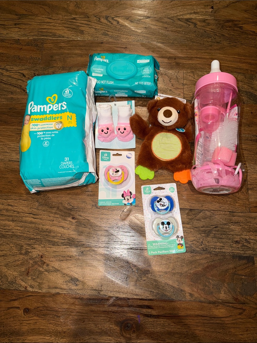 Baby Essentials Bundle with Pink Bottle and Plush Bear